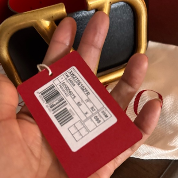 Valentino Garavani Black and Red Belt with Gold V Buckle - Picture 7 of 16